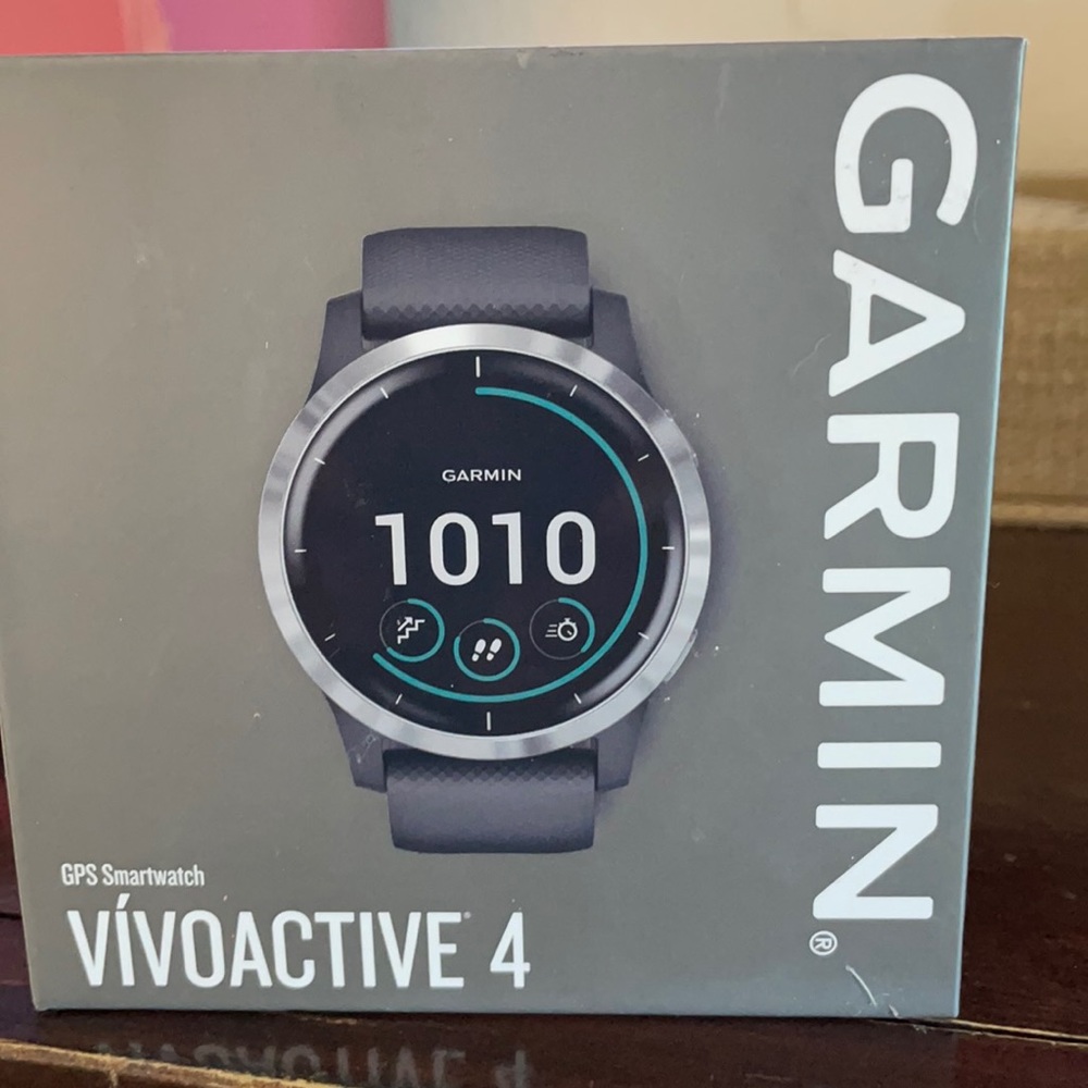 Like New Garmin Vivoactive 4 Slate Stainless Steel Gray Case Silicone B…